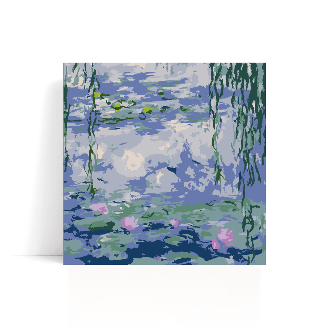 Canvas print of a waterlily pond with willows, inspired by Monet's style.