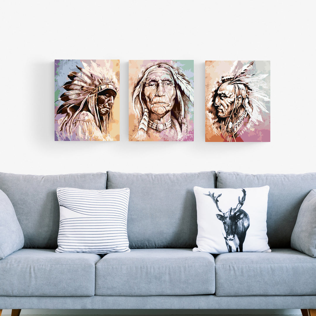 Tribe Of Chiefs: Native American Premium Paint By Numbers Set - 3 pcs  paint by number mural